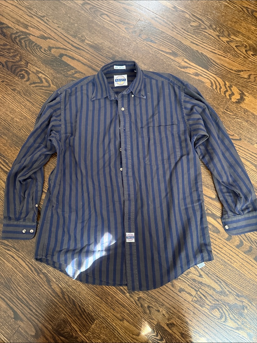 Savane Vintage Vertical Striped Button Down Shirt Men's Medium 100% Cotton